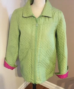 The Quacker Factory Women’s Green Quilted Silk Topper Blazer Jacket Size M -EUC - Picture 1 of 9