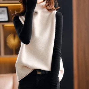 Ladies Knit Vest Turtleneck Tank Top Waistcoat Jumper Sleeveless Sweater Casual - Picture 1 of 17