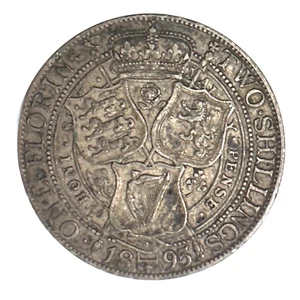 1895 Great Britain Florin Two Shilling - .925 Sterling Silver VF+ Nice Original - Picture 1 of 4