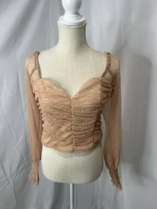 NWT Fashion Nova Keeping It Cute Top Size Medium Sheer Puff Sleeves Zipper Back - Picture 1 of 12