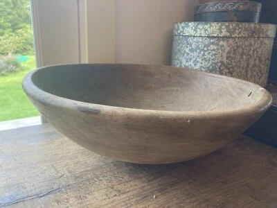 NICE! 18.5” Antique primitive old 18th 19th C Wooden turned Dough bowl - Image 1 of 4