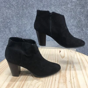 Old Navy Boots Womens 10 Ankle Booties Black Faux Suede Heeled Side Zip Casual - Picture 1 of 15