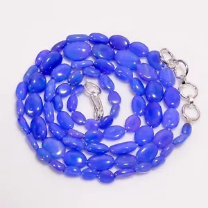 Natural Blue Ethiopian Opal Gemstone Oval Smooth Beads Necklace 18-19" A-4481 - Picture 1 of 3