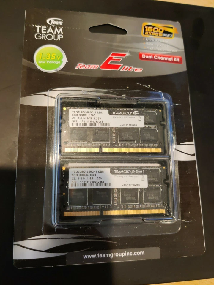 TeamGroup Laptop SODIMM DDR3 RAM Memory (16GB, 8GB x 2, TED3L8G1600C11-SBK) - Image 1 of 1