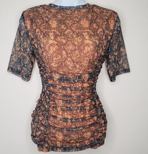 BCBG Max Azria Snakeskin Print Mesh Top Sz S Ruched Sheer Fairy Grunge Indie - Picture 1 of 15