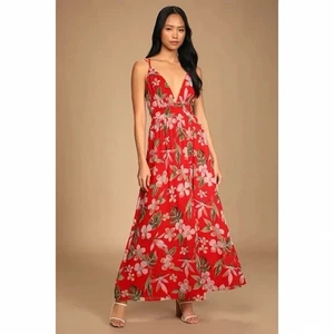 Lulus Roaming the Riviera rot tropischer Druck ärmellos Maxikleid Medium - Bild 1 von 12