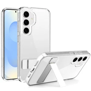 For Samsung S25/S24 Case Transparent Cover w/ Metal Kickstand + Tempered Glass - Picture 1 of 3