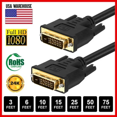 DVI-D to DVI-D Cable Male to Male LCD HDTV PC Samsung Dell Monitor Cord LOT - Image 1 of 4