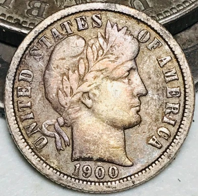 Moneda de diez centavos O Barber 1900 cabeza de libertad elección sin clasificar moneda de plata de Estados Unidos CC27891 Foto 1 de 4