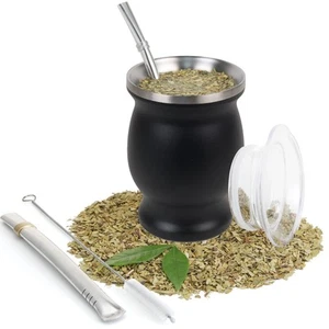 9Oz Yerba Mate Cup, Yerba Mate Gourd Set-Stainless Steel Modern Mate Cup, 2 B... - Picture 1 of 7