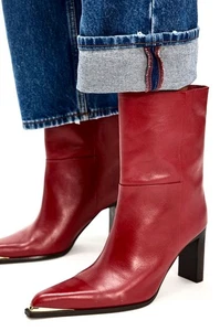 Free People Stivaletti Ragazze Night Out Pull On Bordo Metallo Pelle Rosso 39/9 NUOVI - Foto 1 di 10