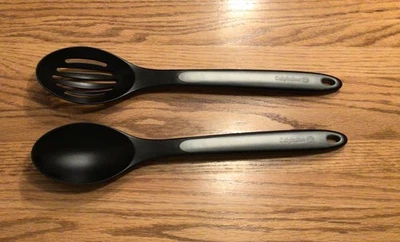 Calphalon Slotted and Solid Serving Cooking Spoon Black Nylon Gray Silicone Lot - Image 1 of 4