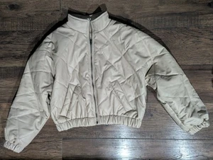 Giacca donna vintage avana beige trapuntata puffer crop ecopelle zip taglia M - Foto 1 di 17