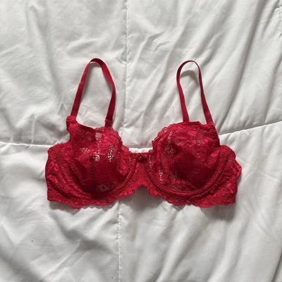 Sujetador sin forro vintage años 90 Y2K Victoria's Secret 36B rojo encaje nailon rosa con cable Foto 1 de 4