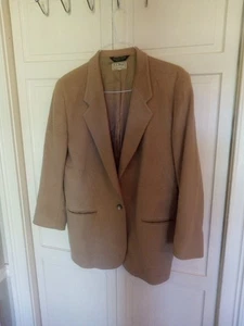 L.L. Bean Blazer Sport Coat Jacket Women's 14R Brown Khaki Solid Made In USA - Picture 1 of 8