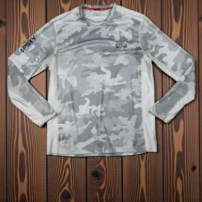 Camisa Polo Sport Ralph Lauren Camuflada Manga Larga XL PSXV Performance Gris Blanco Foto 1 de 4