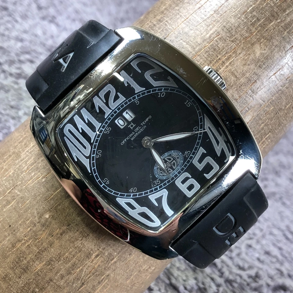 Мужские спортивные черные резиновые кварцевые аналоговые часы Officina Del Tempo Marrakech 42 мм - Изображение 1 из 4