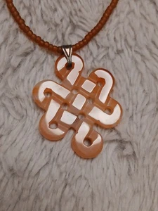 Vintage .925 Karneol Halskette mit handgeschnitztem Ewigkeitsknoten Anhänger - 7" lang - Bild 1 von 4