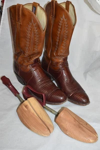 VTG Dan Post Lizard Skin Tan Reddish Brown Leather Western Cowboy Boots Mens 11? - Picture 1 of 24