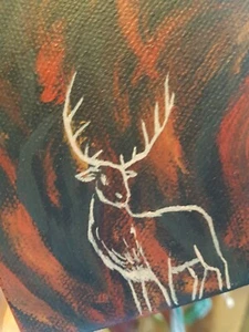 White Elk Spirit 4x4" Ojibwe original art Native Canadian mini stretched canvas - Picture 1 of 3