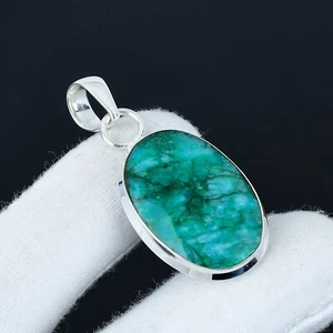 Smeraldo Lab-Created Gemma a Mano 925 Pendente Argento Sterling Regalo Per Mom - Foto 1 di 4