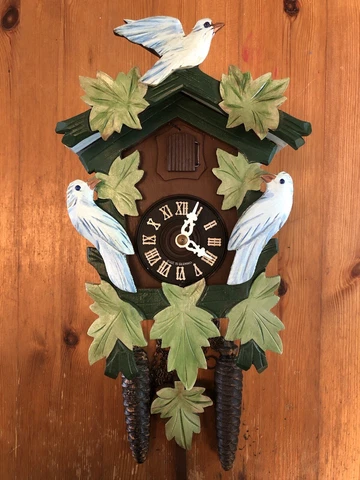 PRICE DROP!!-Black Forest Cuckoo Clock-Custom Paint- Runs Great Serviced-Rebuilt Cover