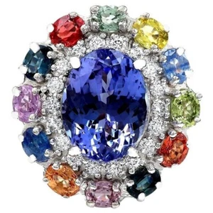 10.76TCW Simulated Halo Style Multi-Gemstone Anniversary Ring In 935 Silver - Picture 1 of 8