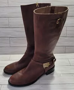 Stivali donna Ecco misura 41 alti zip laterale tono oro fibbie ferramenta pelle marrone - Foto 1 di 15