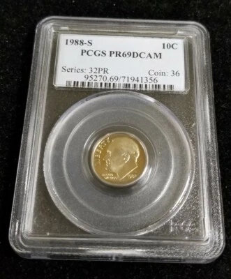 1988-S Roosevelt Dime PCGS PR69DCAM Deep Cameo  - Image 1 of 2
