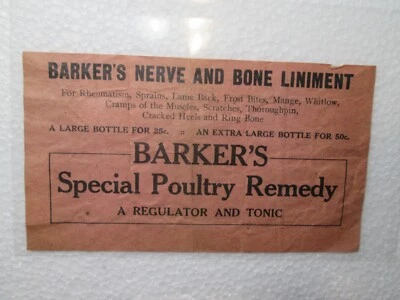 Antique Barker's Nerve And Bone Liniment Original Advertising Paper - Image 1 of 2
