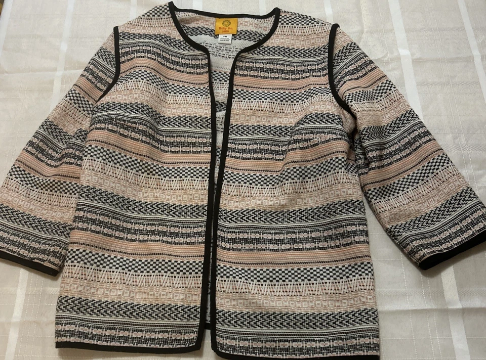 Ruby Rd.  Chaqueta Abierta Melocotón, Blanco Y Negro PM 3/4 Manga Informal Preppy Foto 1 de 4