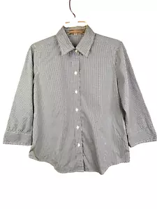 Liz Claiborne Button Up Shirt Women Small Blue Gingham Check Casual Classic - Picture 1 of 7