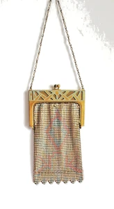 VINTAGE WHITING & DAVIS MESH EMAILLIERT METALL DESIGN ART DECO FLAPPER BAG 1920er - Bild 1 von 11