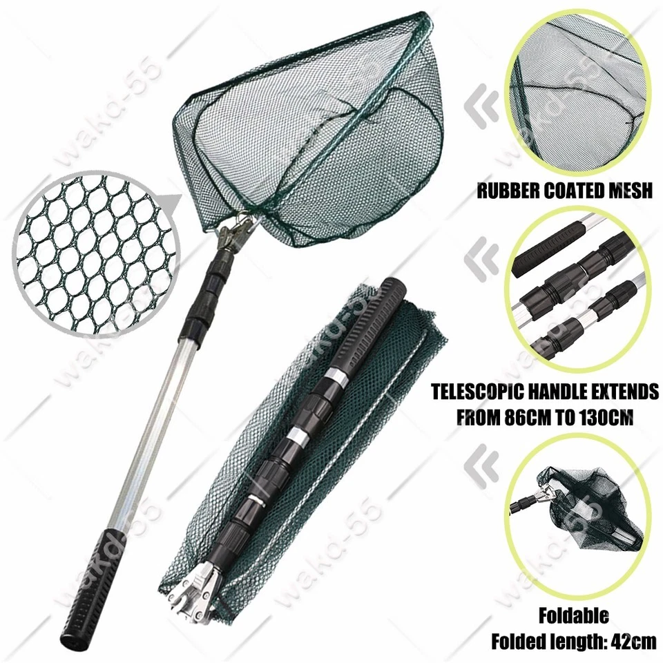 1.3M Telescopic Fishing Landing Nets Folding Handle Bird Fish Catch Release Pond - Image 1 of 4