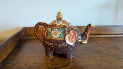 Vintage Japanese Porcelain Satsuma Moriage Elephant Teapot Gilded Details - Image 1 of 4