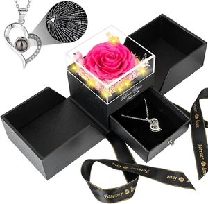 Preserved Dark Pink Real Rose -Eternal Flowers Rose Gifts for Mom Grandma Wife G - Picture 1 of 12