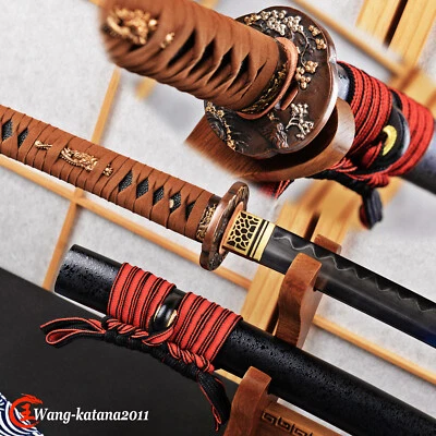 Espada hecha a mano samurai japonesa katana de acero Damasco templado de arcilla de alta calidad Foto 1 de 4
