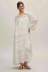 NWT By Anthropologie Long-Sleeve Smocked Tiered Maxi Dress Sz M Polka Dot #9K416 - Picture 1 of 13