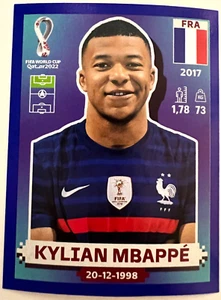 Panini 2022 FIFA World Cup Kylian Mbappe France Sticker Blue Parallel RARE FRA19 - Picture 1 of 1