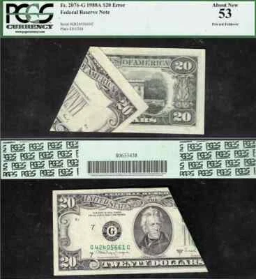$20 1988-A FRN Unprinted Fold Error  PCGS Abt New 53 - Image 1 of 3