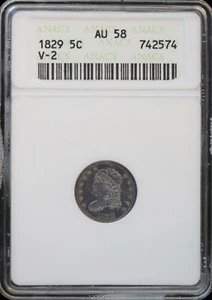 1829 H10C Capped Bust Half Dime ANACS AU 58 | V-2 Soap Box 5c - Picture 1 of 4