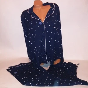 Victoria Secret Pajama Set Sleepwear Small Navy Blue Stars Galaxy Modal Soft - Picture 1 of 9