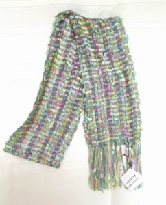 CLEARANCE Tapestry Line Dufour Oblong Scarf 58" x 5.5" Green Red Yellow Tassels - Picture 1 of 6