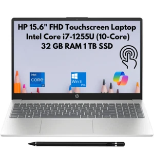 HP 15.6" FHD Touch 10-Core i7-1255U 32GB 1TB PCIe SSD Webcam Stylus Win 11 Pro - Picture 1 of 9