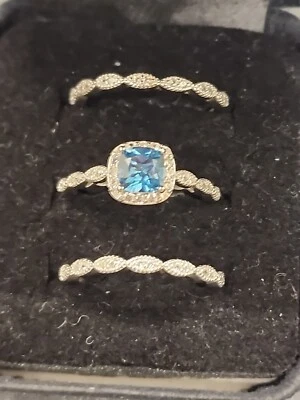 Almofada de topázio azul Londres ródio/925 anel halo e 2 faixas acentuadas conjunto 1,70 ctw - Imagem 1 de 4