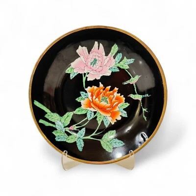 Vintage Hand Painted Floral Porcelain Bowl 8.5" Brass Cased D5 - Image 1 of 3