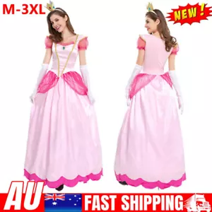 Adults Women Super Mario Princess Peach Cosplay Costume Dress Christmas Outfits - Picture 1 of 17