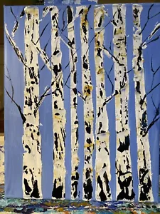 paintings on canvas original 8/10, Small,gift, Abstract Birch Trees,forest - Picture 1 of 16
