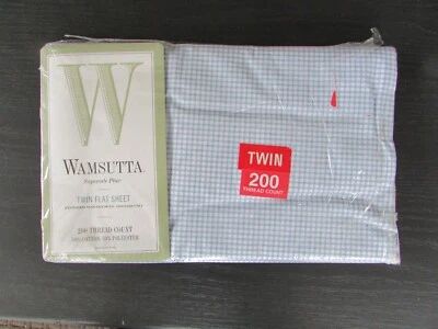 Vtg. Wamsutta Supercale Plus Twin Flat Sheet BLUE Gingham 200 TC made USA (NOS) - Image 1 of 4
