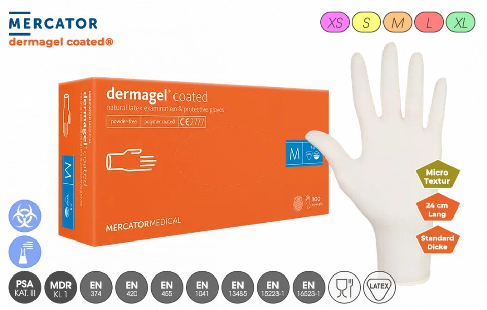 MERCATOR MEDICAL Mercator dermagel® coated - Medizinische Latex-Schutzhandschuhe, texturierte Obe